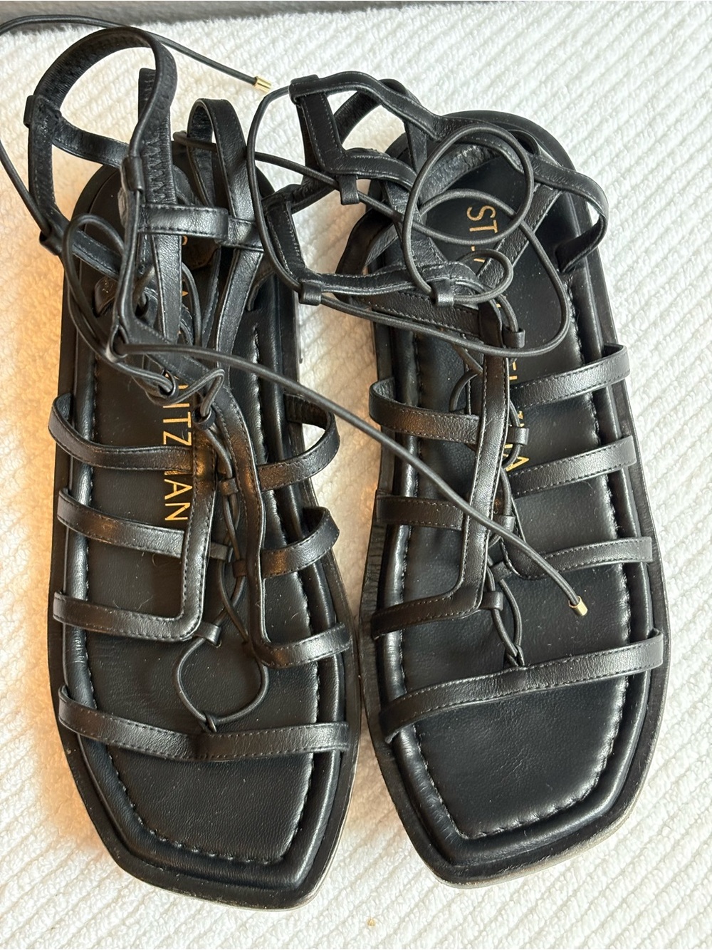 Stuart Weitzman Gladiator Black Lace-Up Strappy Flat Sandals Size 6